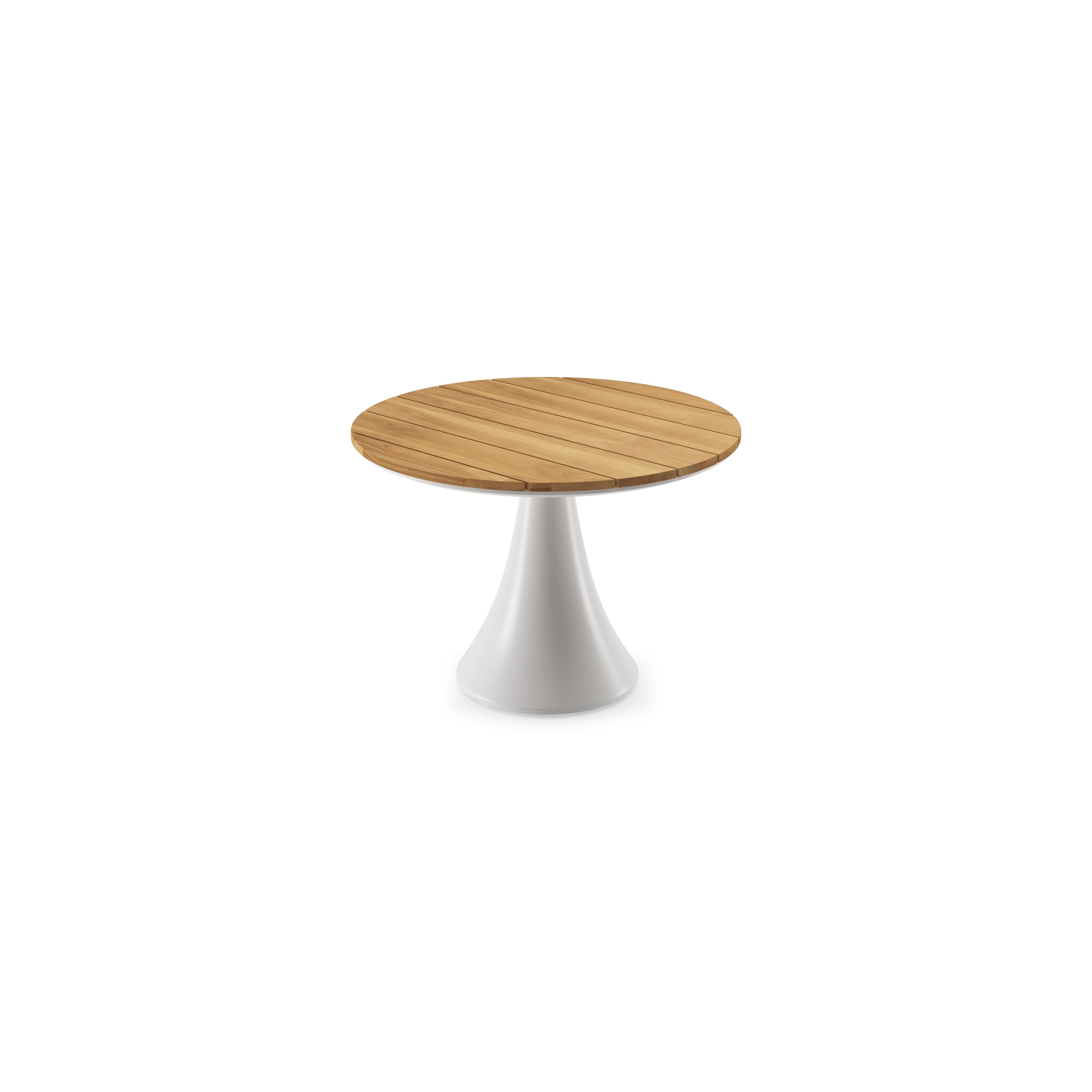 Fano low dining loungetafel in wit aluminium en teak  - Dia. 85 x - Dia. 85 x H 75 cm