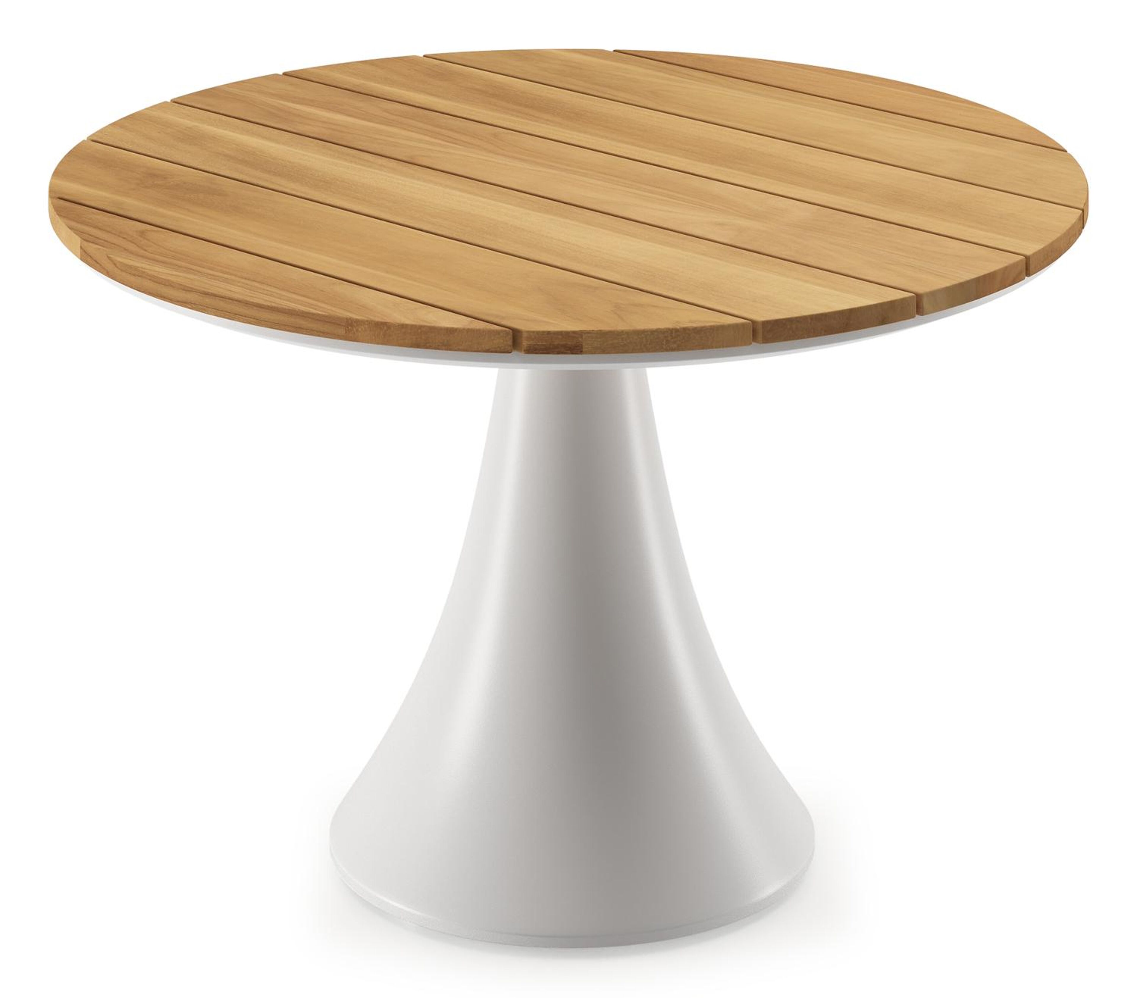 Fano low dining loungetafel in wit aluminium en teak  - Dia. 85 x - Dia. 85 x H 75 cm
