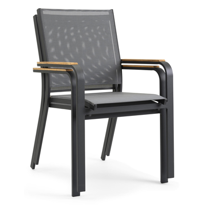 Trente tuinset in zwart aluminium en teak naturel tafelblad met 10 stapelbare Amalfi tuinstoelen