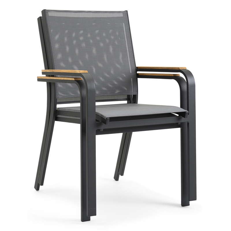 Varese tuinset in zwart aluminium en naturel teak tafelblad met 8 stapelbare Amalfi tuinstoelen