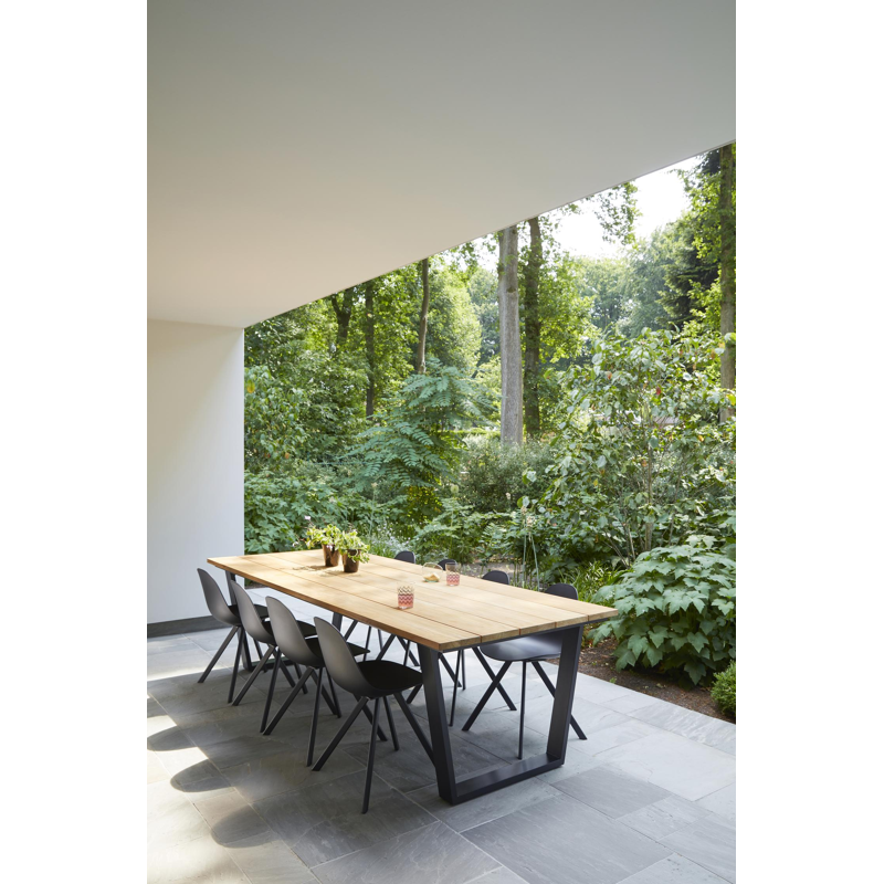 Pagino tuintafel rechthoekig in zwart aluminium en teak - L 280 x B 110 x H 73,5 cm