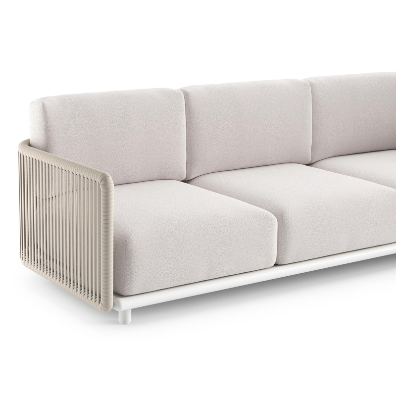 Organo loungebank in wit aluminium en beige verticaal geweven luxe vlakke rope met ego eggshell all weather Solica kussen