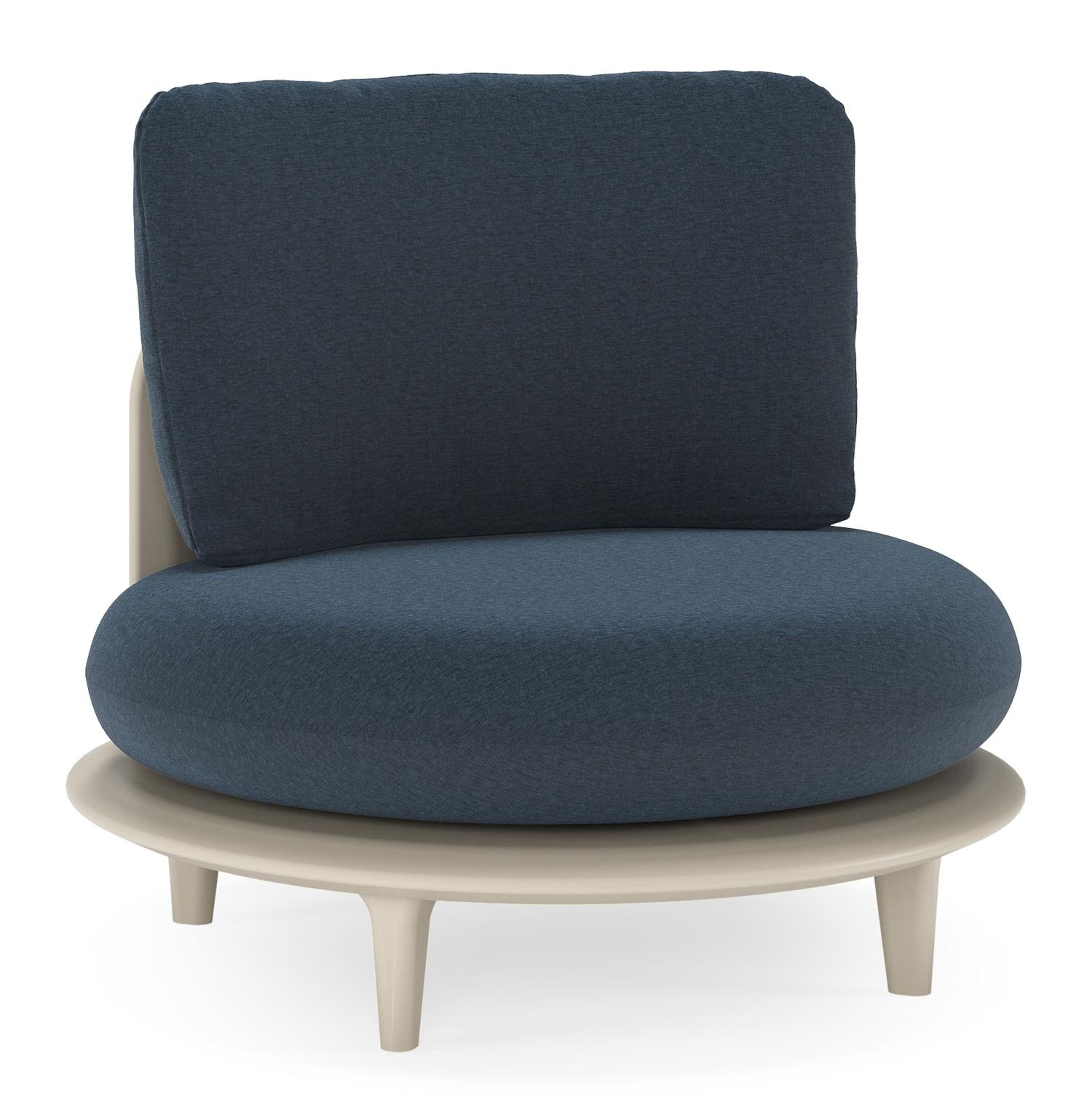Bomero loungestoel in beige aluminium met heritage indigo all weather sunbrella® luxe kussen