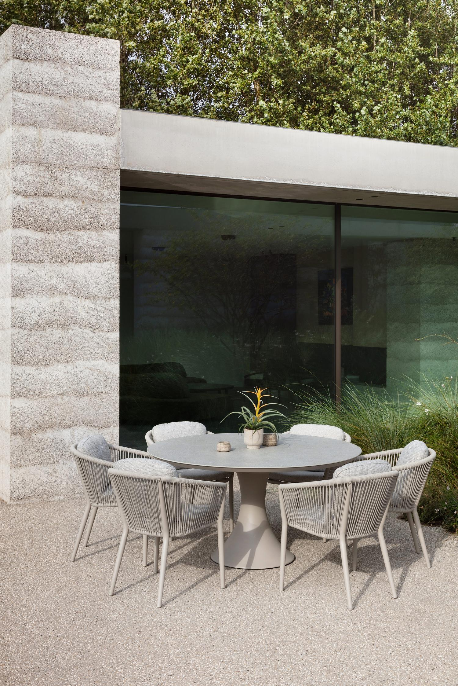 Table de jardin Fano ronde en aluminium beige et céramique pleine Shilin Diam. 148 x Haut. 75 cm