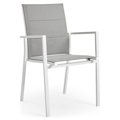 Rimini stapelbare tuinstoel in wit aluminium en grijs textilene