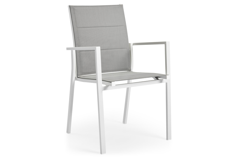 Rimini stapelbare tuinstoel in wit aluminium en grijs textilene