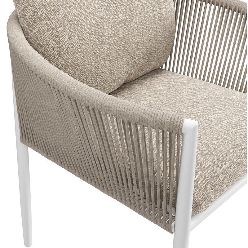 Chaise de jardin Organo en aluminium beige et corde ronde tissée verticalement beige avec coussin en All Weather Sunbrella® Luxe Chartres Pewter