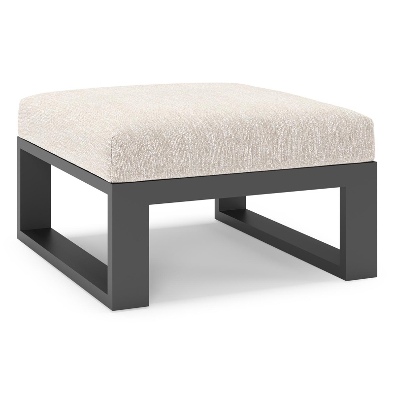 Verato poef in zwart aluminium met tundra sand all weather sunbrella® luxe kussen