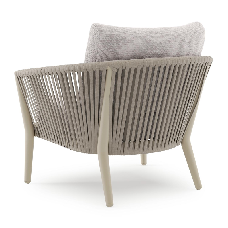 Fauteuil de jardin Orso en aluminium beige en corde luxe plate tissée verticalement beige et coussins en all weather sunbrella® luxe Wander Gobi