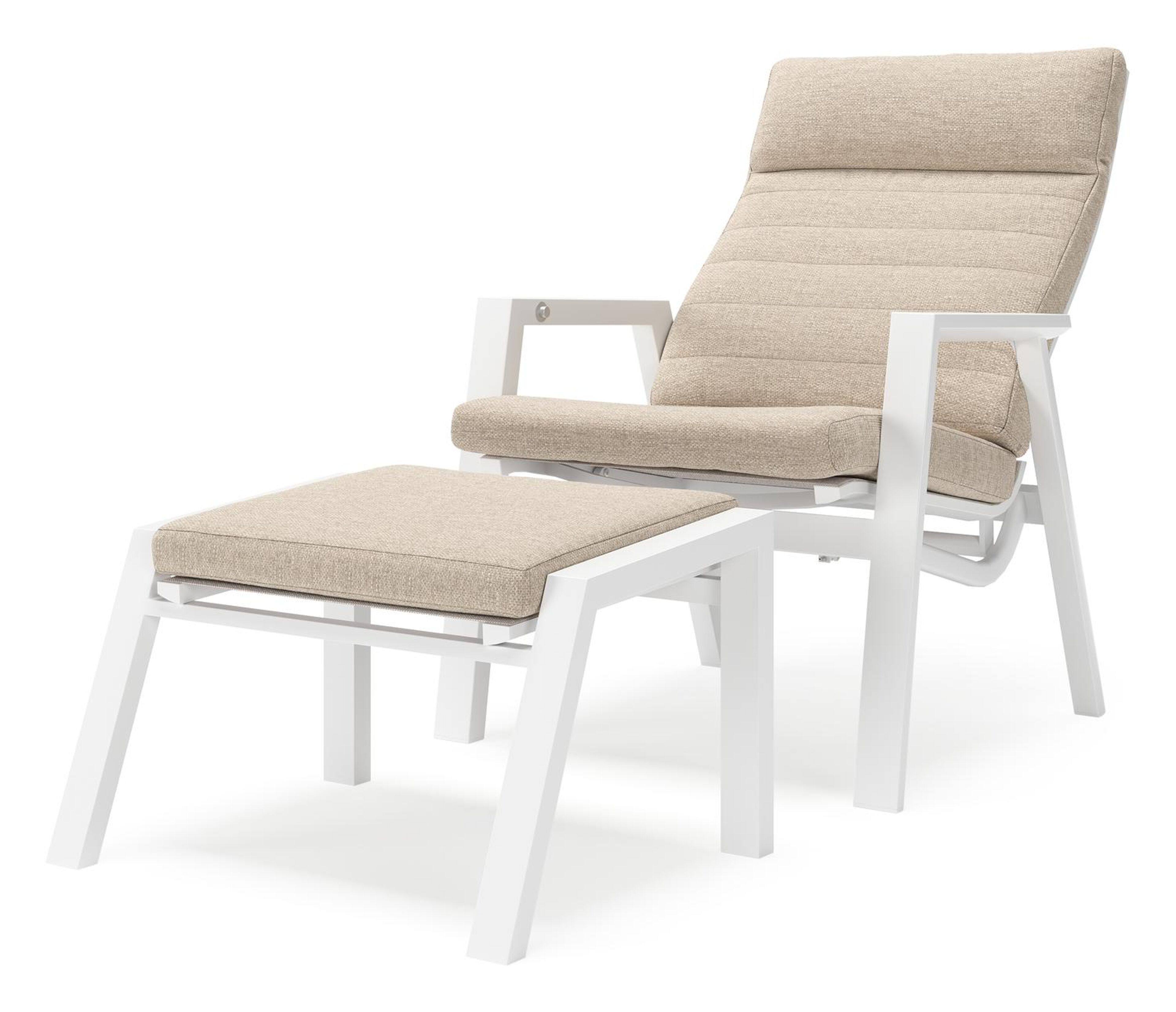 Prato loungestoel in wit aluminium en naturel aluminium met Rustic Weather+ Softtouch kussen