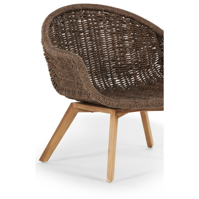 Pagino loungestoel 1-zit in teak en gedraaide ronde wicker
