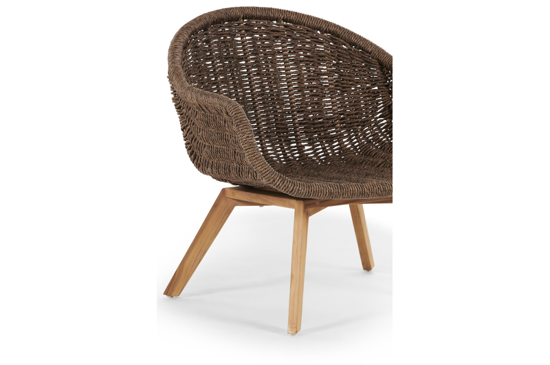 Pagino loungestoel 1-zit in teak en gedraaide ronde wicker
