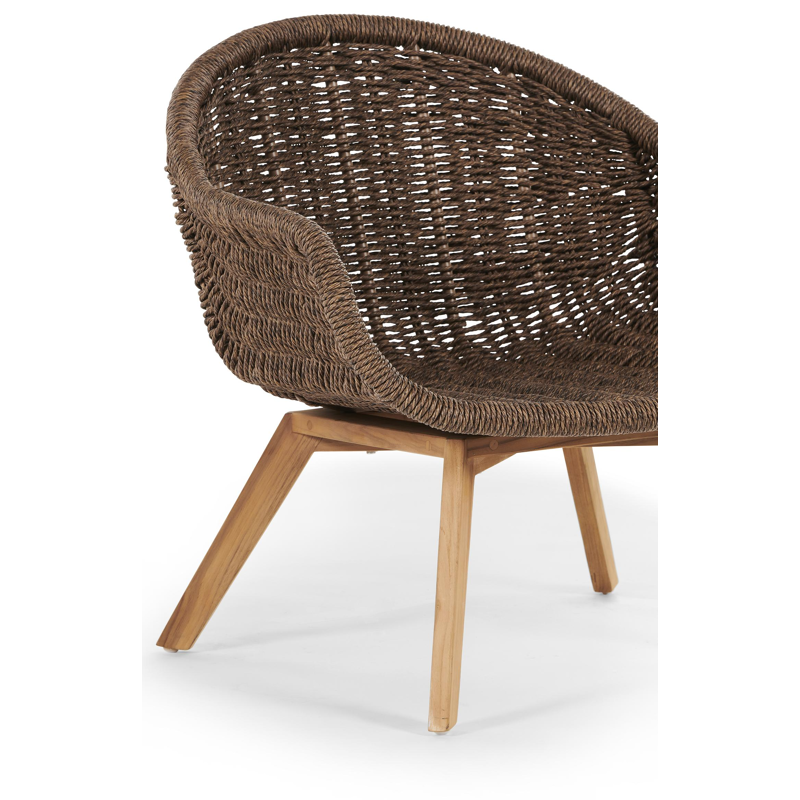Pagino loungestoel 1-zit in teak en gedraaide ronde wicker