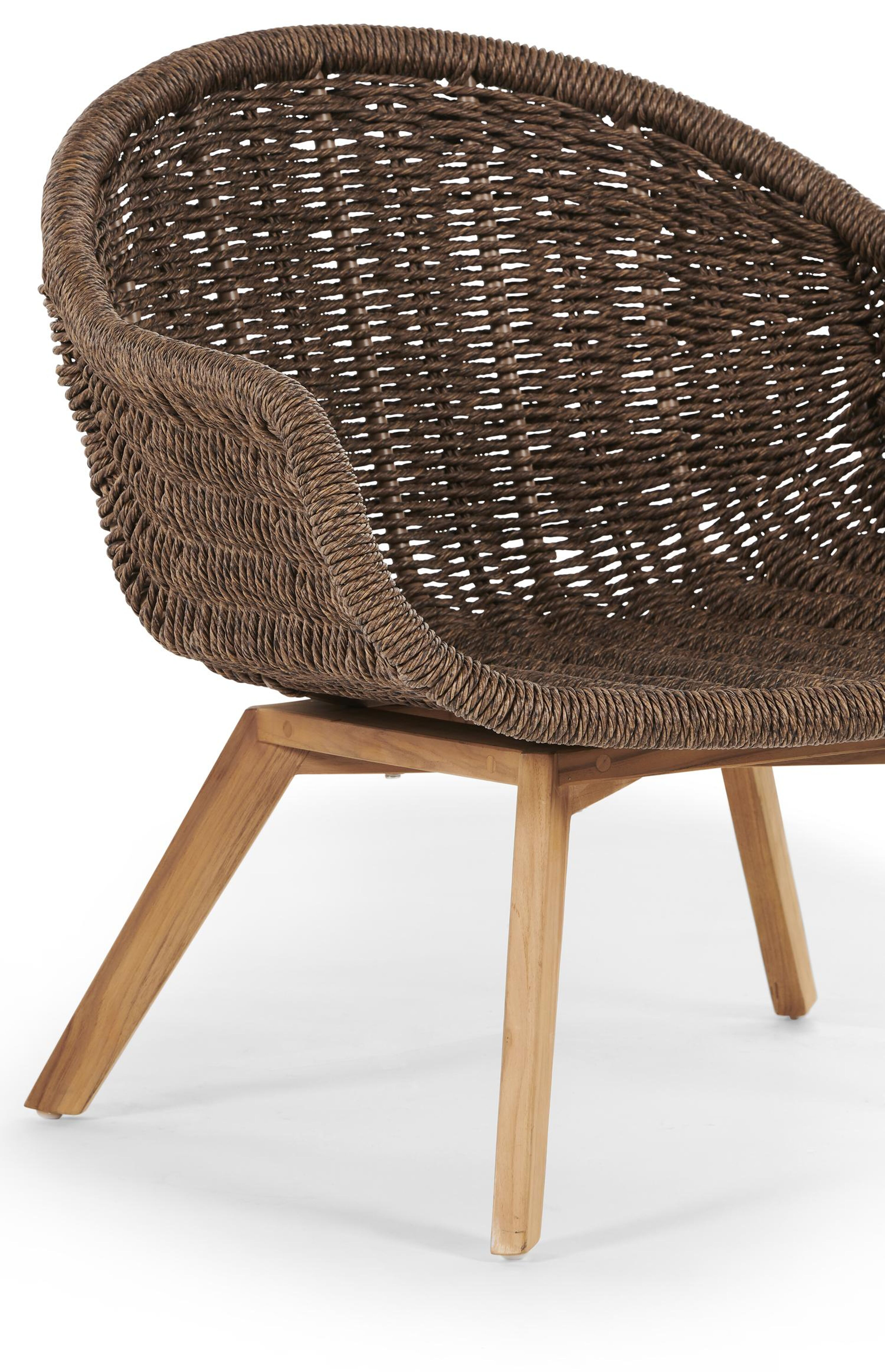 Pagino loungestoel 1-zit in teak en gedraaide ronde wicker
