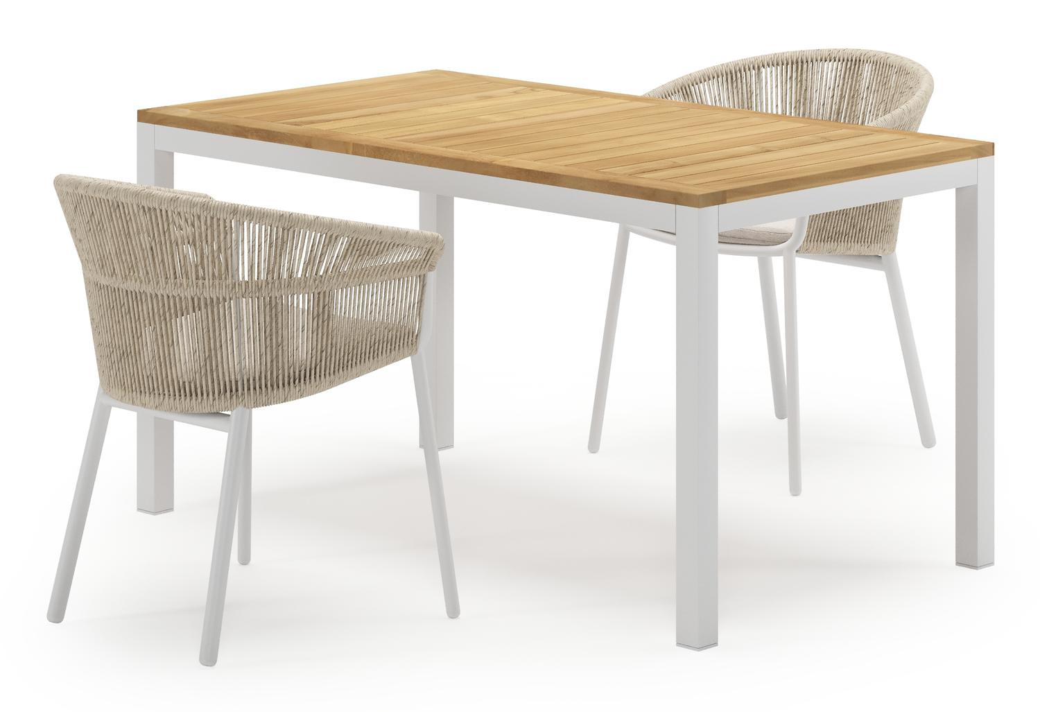 Ensemble de jardin Feltro en aluminium blanc et teck Natural Finish avec 2 chaises de jardin Matera
