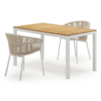 Feltro tuinset in wit aluminium en teak Natural Finish met 2 Matera tuinstoelen