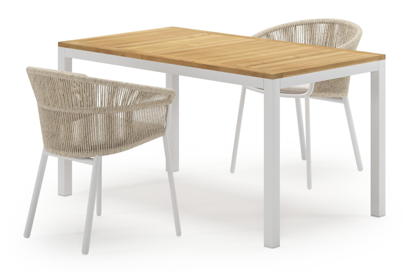 Feltro tuinset in wit aluminium en teak Natural Finish met 2 Matera tuinstoelen