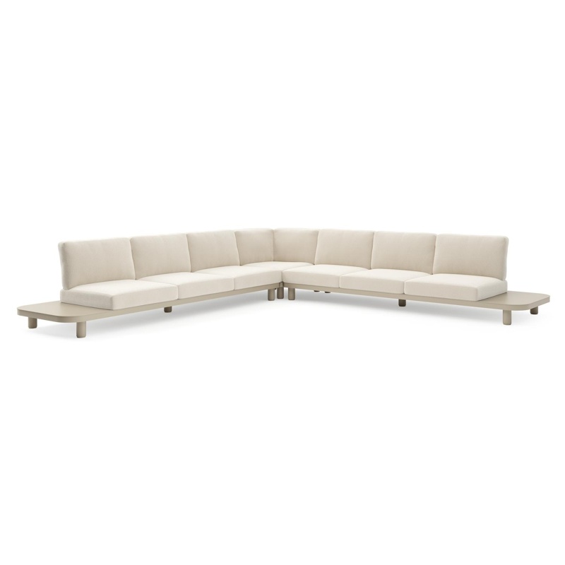 Donato loungehoek in beige aluminium met althea off white all weather cosytica kussen