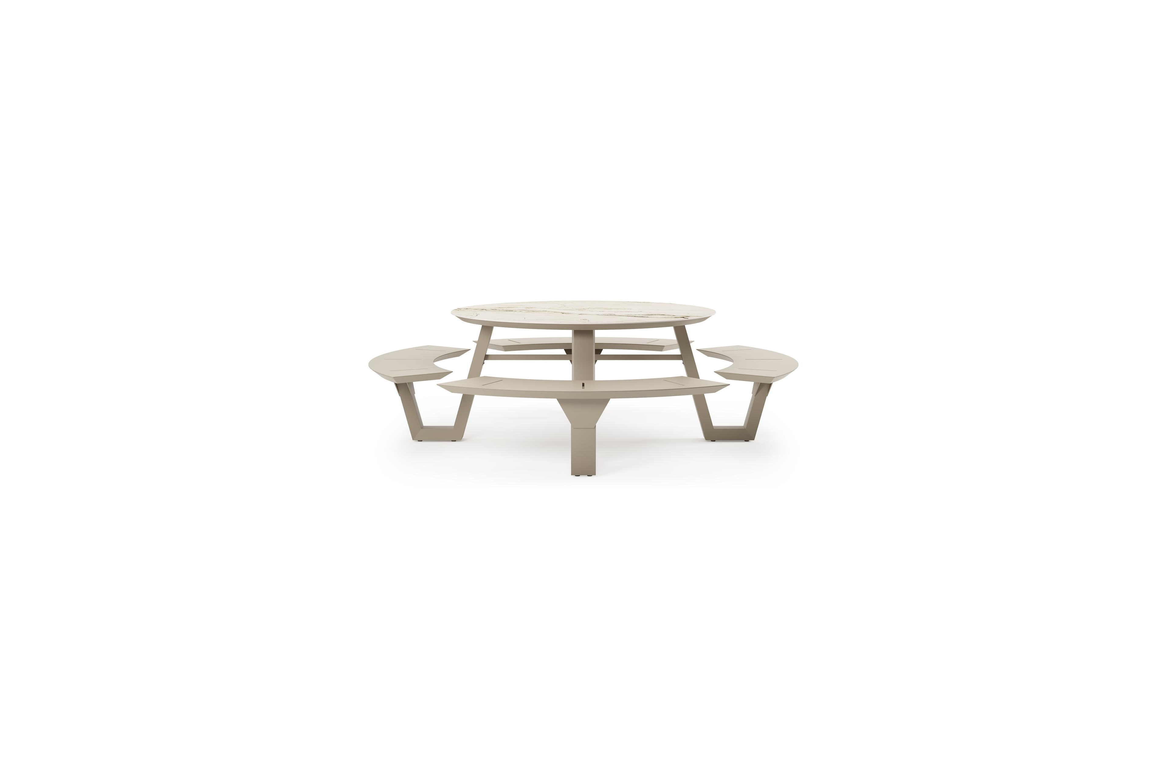 Rondino picknicktafel in beige aluminium en volkeramiek Colorado Dunes - Dia. 148 cm