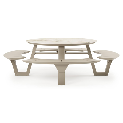 Rondino picknicktafel in beige aluminium en volkeramiek Colorado Dunes - Dia. 148 cm