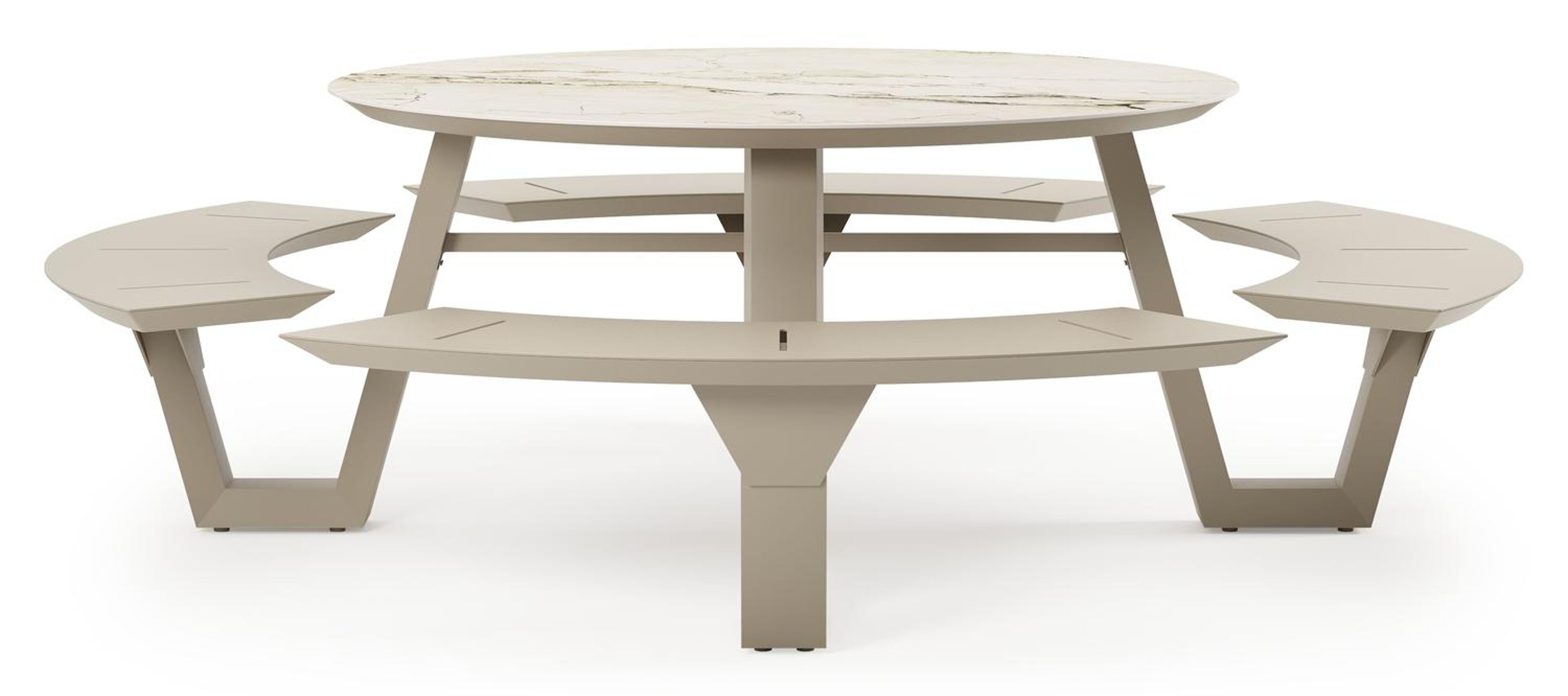 Rondino picknicktafel in beige aluminium en volkeramiek Colorado Dunes - Dia. 148 cm