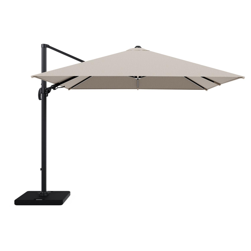 Avola zweefparasol met tiltfunctie in zwart aluminium en natural Weather+ Softtouch parasoldoek - L1 300 x L2 300 cm met parasolvoet Pedito 120 kg