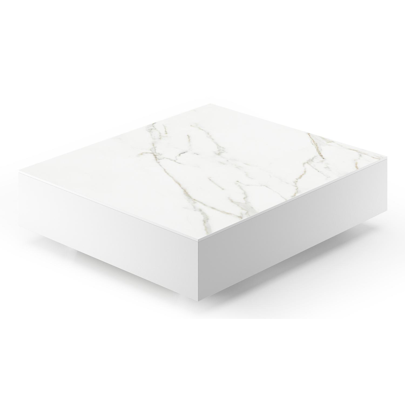 Como loungetafel in wit aluminium en calacatta volkeramiek - L 70 x B 80 x H 20 cm