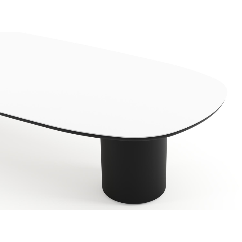 Amico low dining tuintafel bombo in zwart aluminium en volkeramiek Arctic White - L 320 x B 130 x H 61 cm
