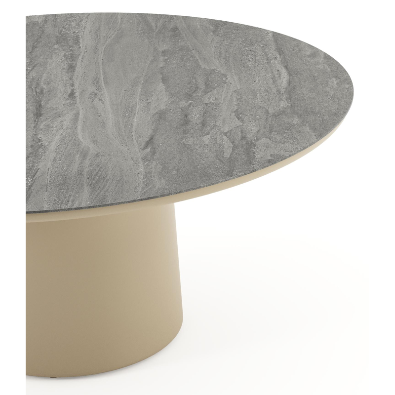 Amico low dining tuintafel rond in beige aluminium en volkeramiek Aspen Grey - Dia. 148 x H 61 cm