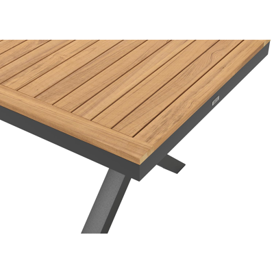 Reza rechthoekige tuinset in zwart aluminium en teak natural finish met 6 Madura tuinstoelen