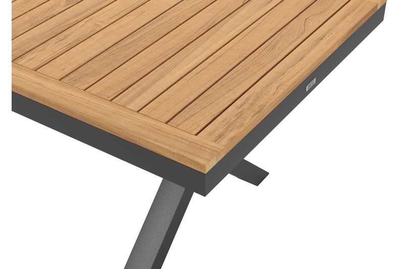 Reza rechthoekige tuinset in zwart aluminium en teak natural finish met 6 Madura tuinstoelen