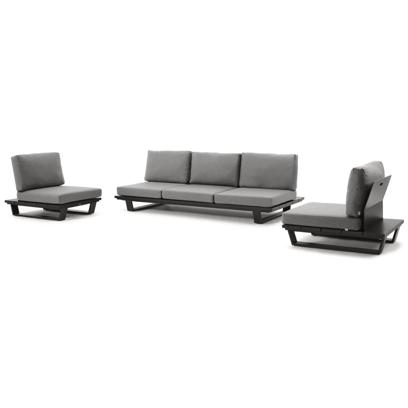 Salon de jardin Pagino 3-pl en aluminium noir