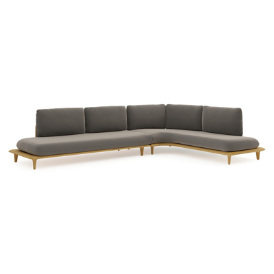 Salon de jardin d'angle Bomero en teck et coussins en all weather sunbrella® luxe natte carbon beige