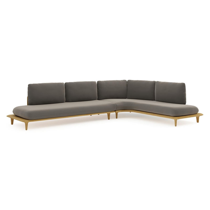 Bomero loungehoek in teak met natte carbon beige all weather sunbrella® luxe kussen