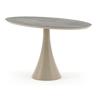 Fano tuintafel ovaal in beige aluminium en volkeramiek Aspen Grey - L 140 x B 80 x H 74.5 cm
