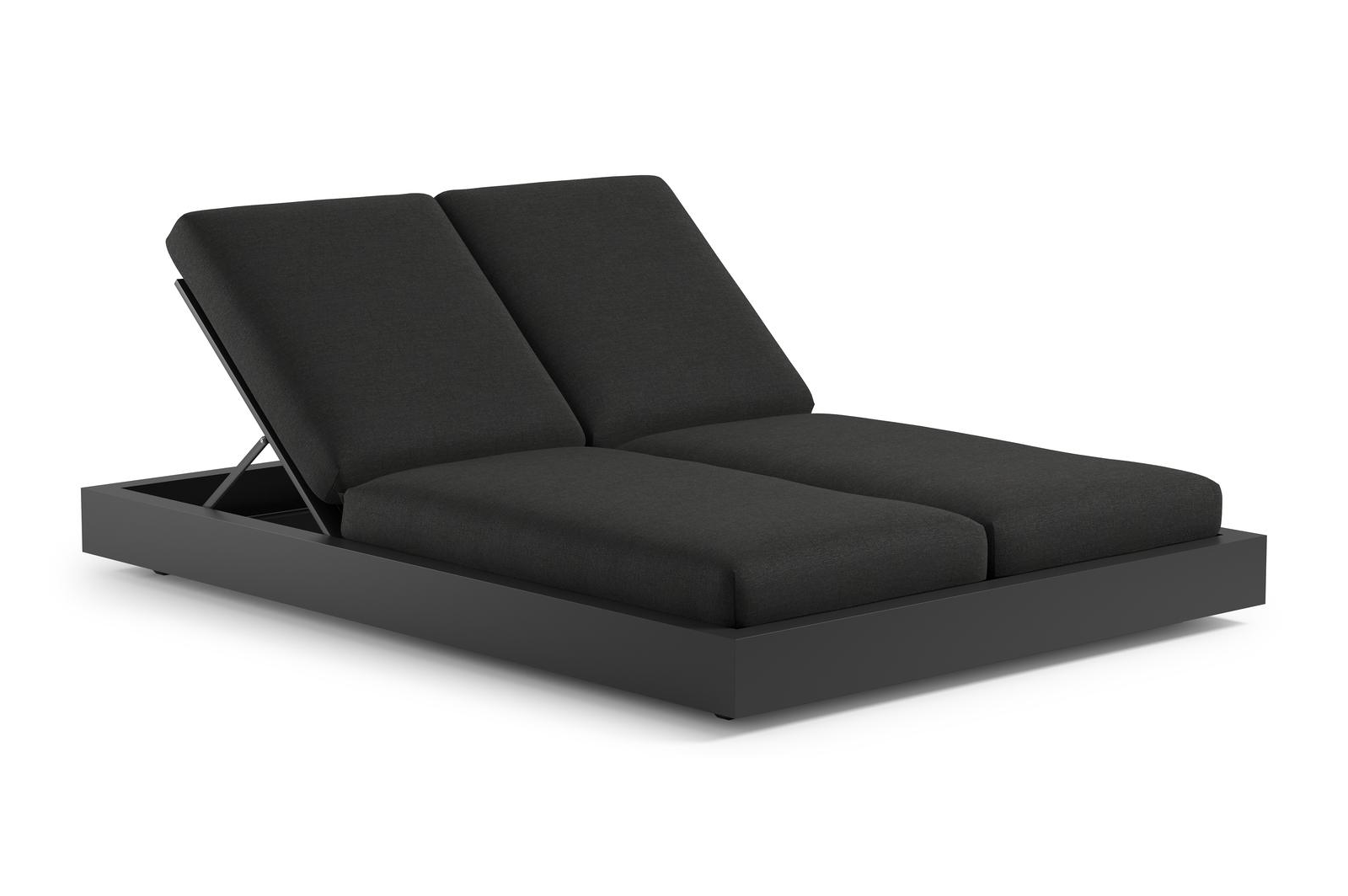 Como verstelbaar dubbel ligbed in zwart aluminium met chartres sooty all weather sunbrella® luxe kussen