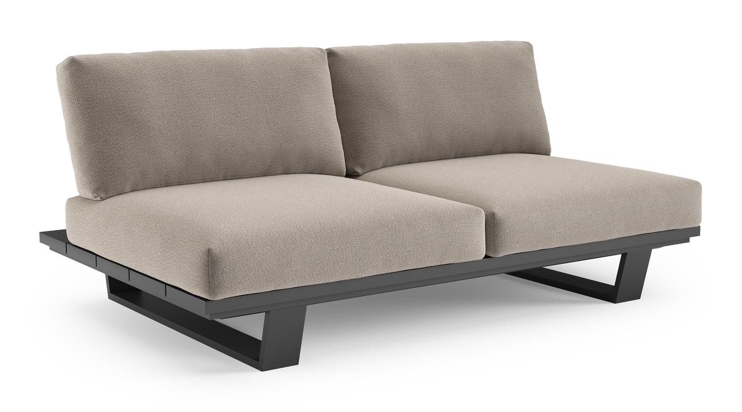 Pagino loungebank in zwart aluminium met savane coconut all weather sunbrella® luxe kussen