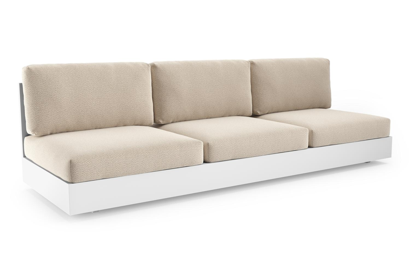 Canapé de jardin Como en aluminium blanc et coussins en all weather sunbrella® luxe lopi sand