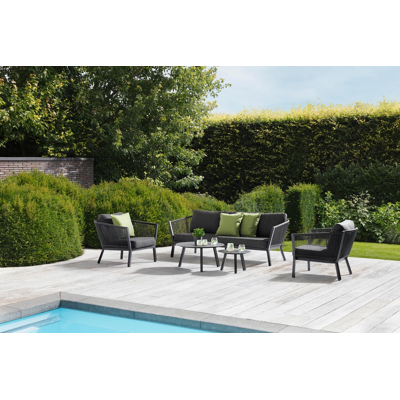 Cordoba loungeset in zwart aluminium met zwart weather+ softtouch kussens