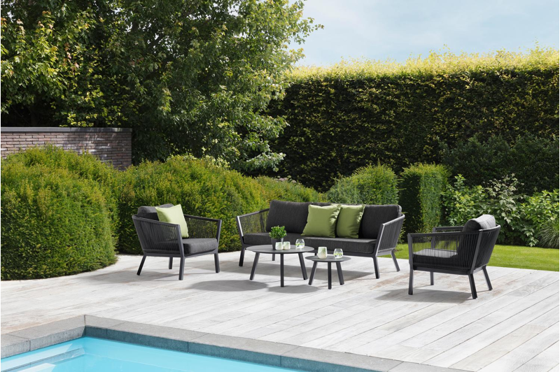 Cordoba loungeset in zwart aluminium met zwart weather+ softtouch kussens