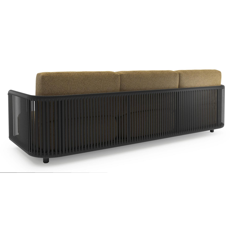Canapé de jardin Organo en aluminium noir et corde luxe plate tissée verticalement noir et coussin en all weather Cosytica madagascar walnut
