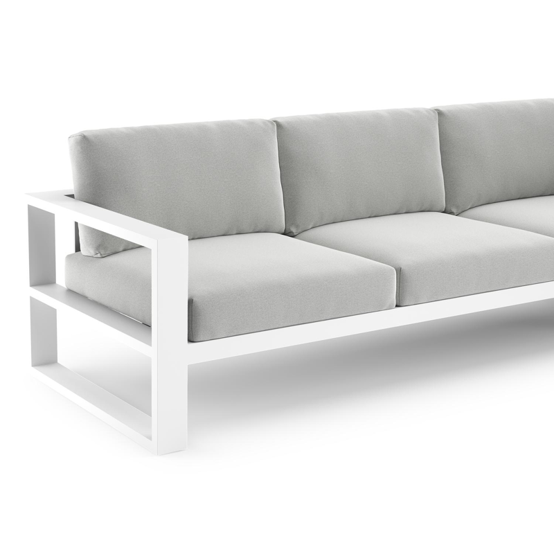 Verato loungebank in wit aluminium met natte grey chine all weather sunbrella® luxe kussen