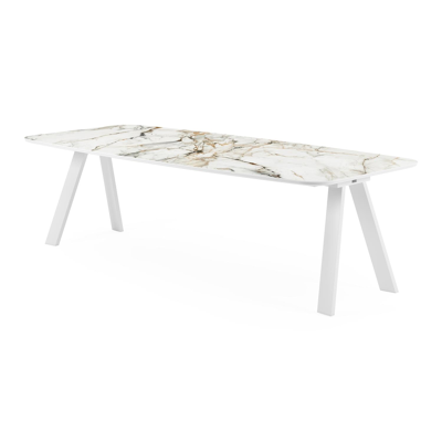 Cesano tuintafel in wit aluminium en volkeramiek calacatta luxe - L 255 x B 115 x H 74 cm