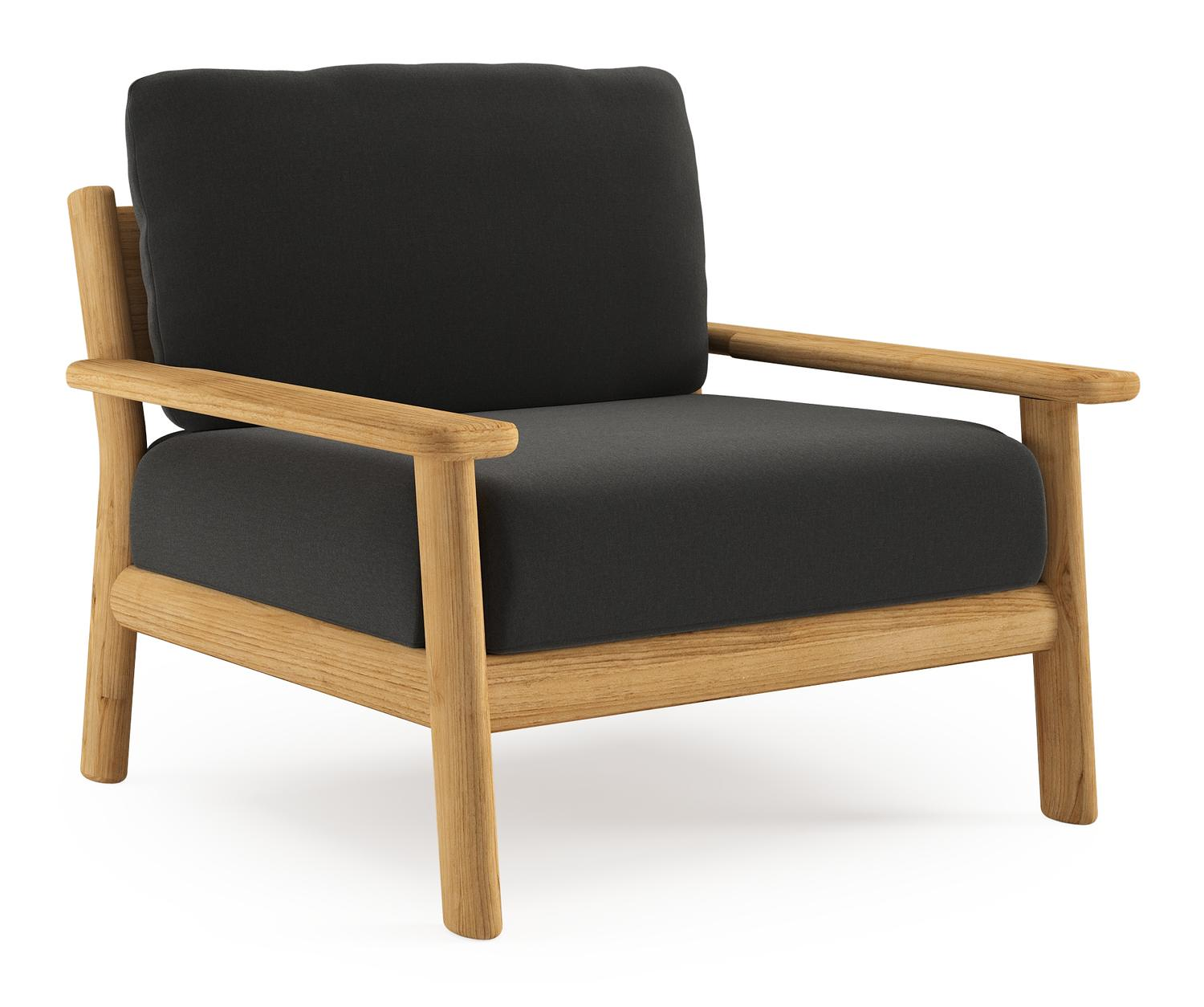 Amaro loungestoel in teak met natte sooty all weather sunbrella® luxe kussen