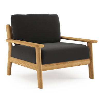 Amaro loungestoel in teak met natte sooty all weather sunbrella® luxe kussen