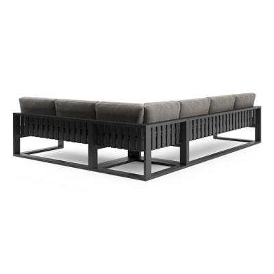 Verato loungehoek in zwart aluminium met chartres drizzle all weather sunbrella® luxe kussen