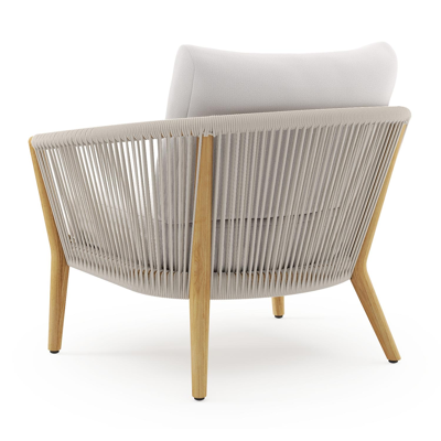 Fauteuil de jardin Orso en tecken corde ronde tissée verticalement beige et coussins en all weather sunbrella® luxe Savane Whisper