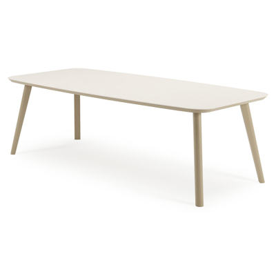 Mosa bootvormige tuinset in beige aluminium en sintered stone crema minerale met 6 Cosa tuinstoelen