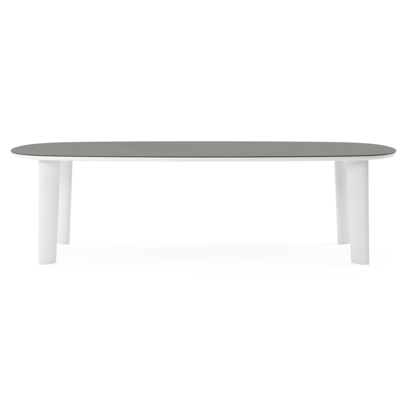 Table de jardin Amico bombo en aluminium blanc et céramique pleine Calatorao - Lg. 270 x Lrg. 125 x Haut. 73.5 cm