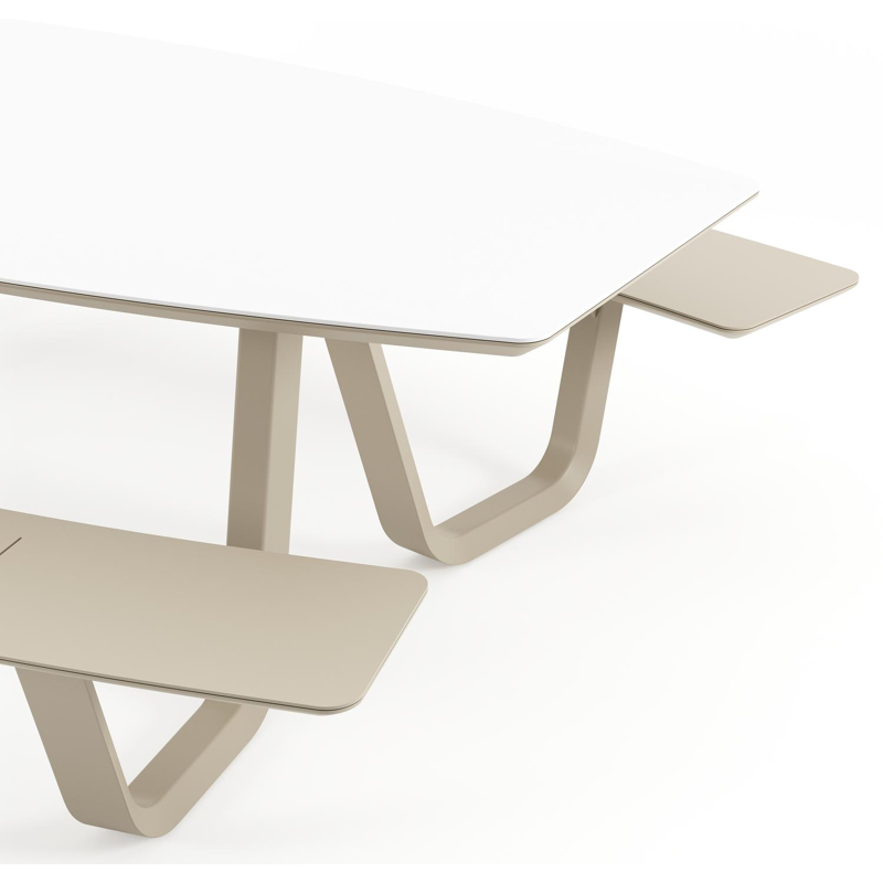 Forno picknicktafel bootvorm in beige aluminium en volkeramiek Arctic White - L 240 x B 181 x H 72 cm